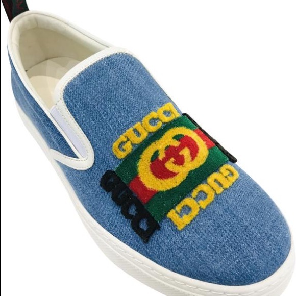 New GUCCI Kura Denim Slip On Sneakers Mens Sz 8 - Picture 2 of 13